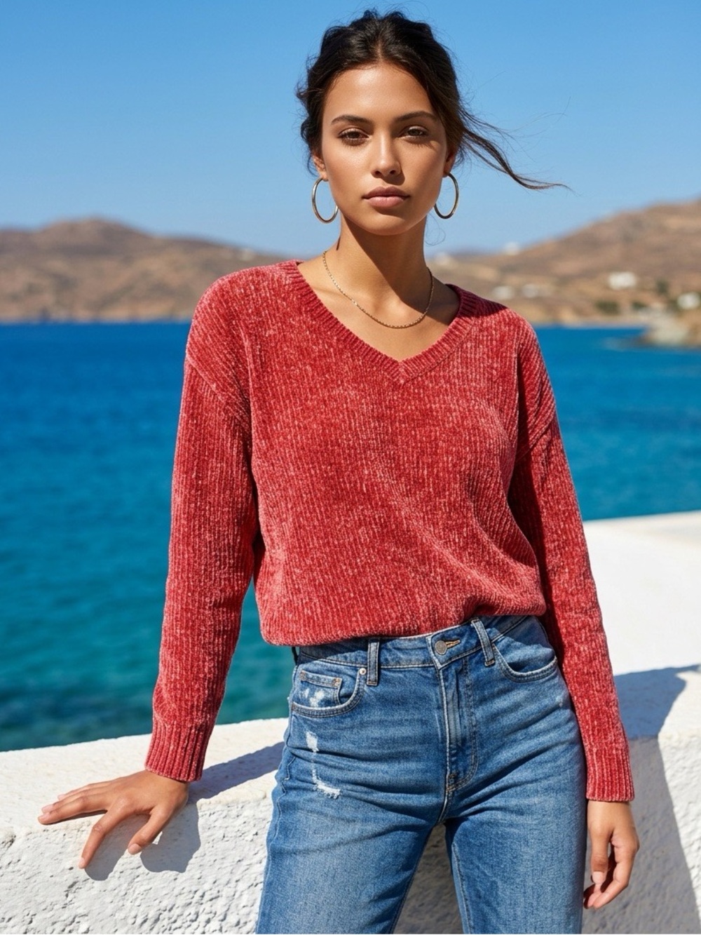 GAP Women's V-Neck Sweater in rose color